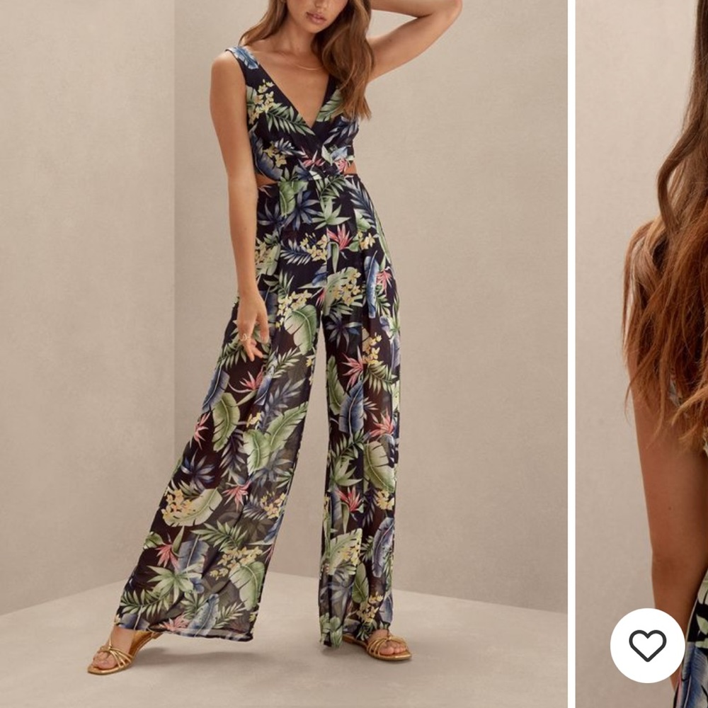 Tropical cut-out tie back romper / jumpsuit